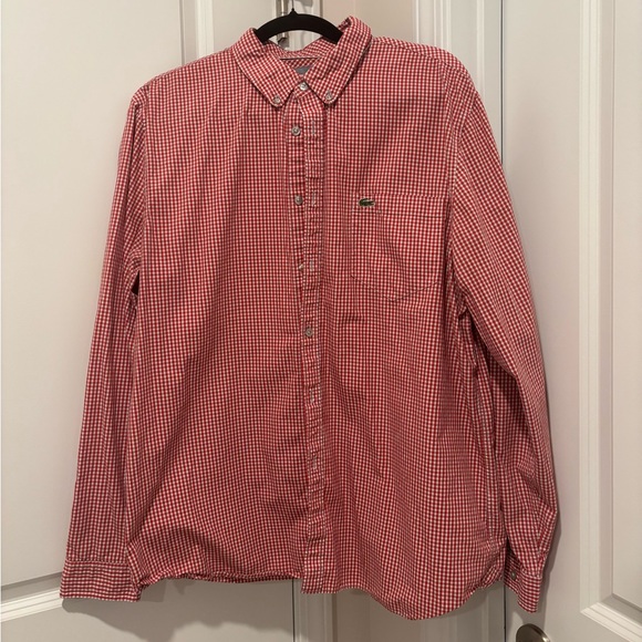Lacoste Men's Red Gingham Button Down Shirt - Picture 1 of 5